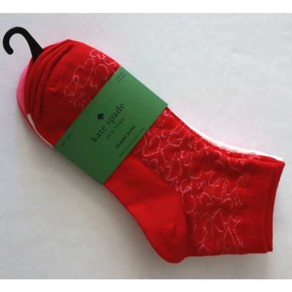 kate spade Accessories - Kate Spade Women's Sz 4-10 Red Pink White Solid Hearts 3 Pair Quarter Socks